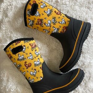 Yellow and Black Cartoon Print Winter Rain Boots